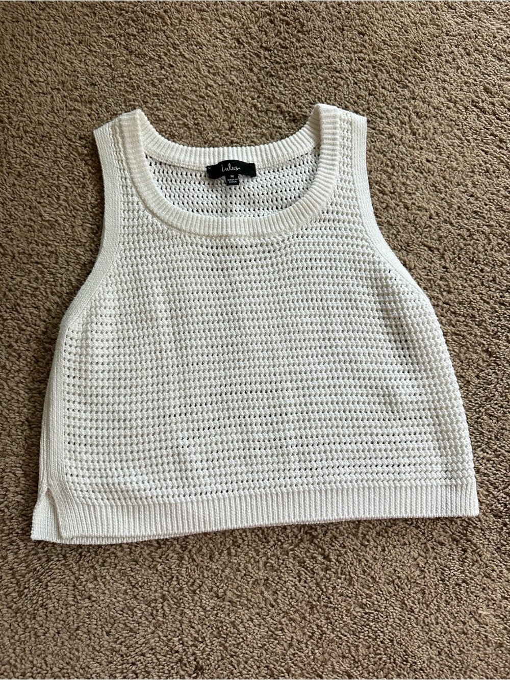 Lulu's White Knit Tank Top - Sleeveless Crochet Crop.